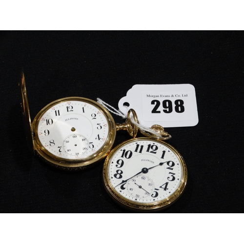 298 - Two Gold Coloured Gents Illinois Pocket Watches
Full Hunter - 3465375 Working But Hands Missing
Open... 