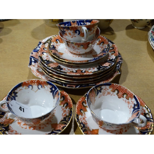 41 - Thirteen Pieces Of Royal Crown Derby Blue Gilt And Rust Teaware