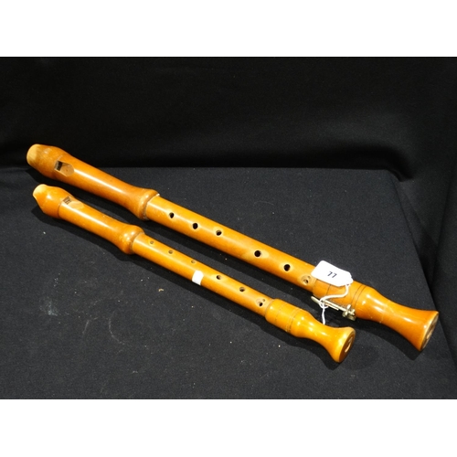 77 - A Wooden Tenor Recorder And A Wooden Treble Recorder By Adler