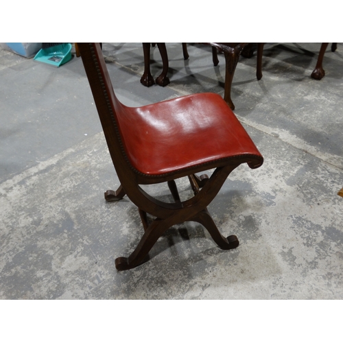 465 - A Set Of Eight X Frame And Red Leather Covered Dining Chairs