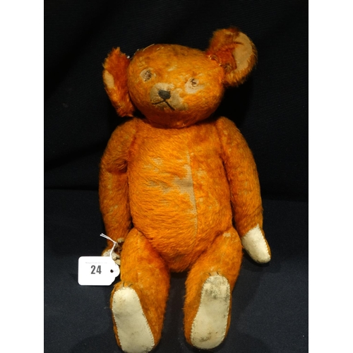 24 - An Antique Red Mohair Musical Teddy Bear 15 Inches Long (Af)