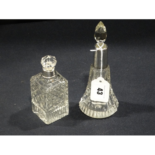 43 - Two Sliver Banded Glass Dressing Table Bottles
