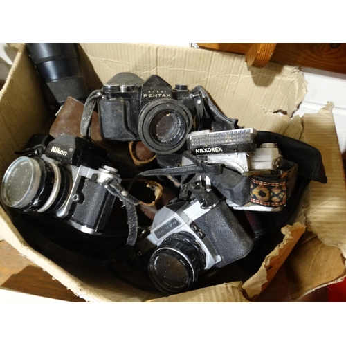 105 - A Box Of Vintage Cameras & Lenses