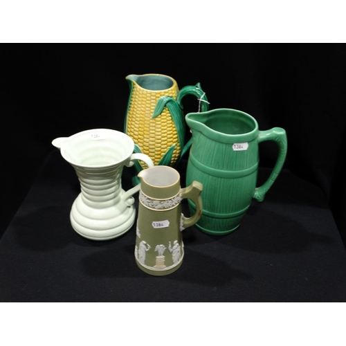 14 - Two Sylvac Jugs, Together With A Majolica Jug Etc