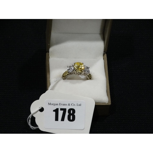 178 - A Silver 925 Yellow Stone Dress Ring, Size Q