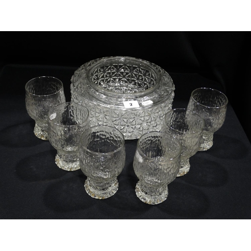 2 - A Glass Light Shade, Together With A Set Of Six Glass Tumblers