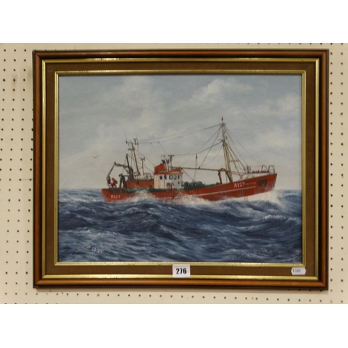 276 - An Oil On Board Painting Of A Trawler, Signed Sutton 1991