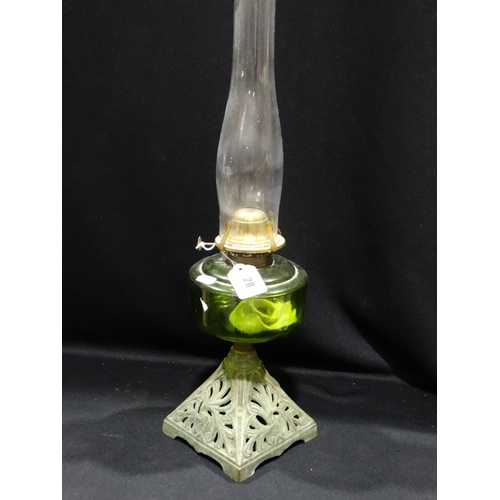 28 - A Green Glass Oil Lamp