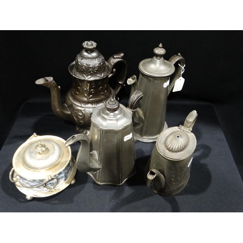 40 - Two Pewter Coffee Pots, Together With Plated Ware