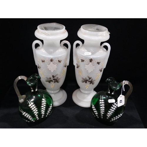 42 - A Pair Of Edwardian Hand Painted Glass Vases Etc
