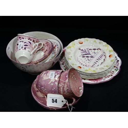 54 - A Qty Of Mixed Pink Lustre Ware Pottery