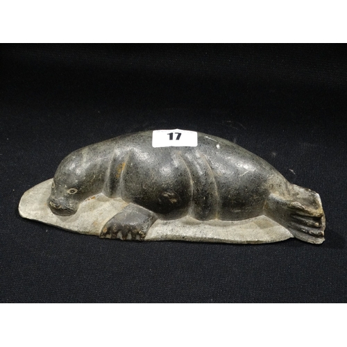 17 - An Inuit Carved Stone Model Of A Seal, Signed, 8.5