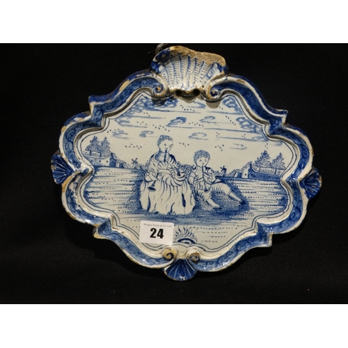 24 - An Antique Dutch Delft Wall Plaque With Scene Of Musician Figures, 9 X 10