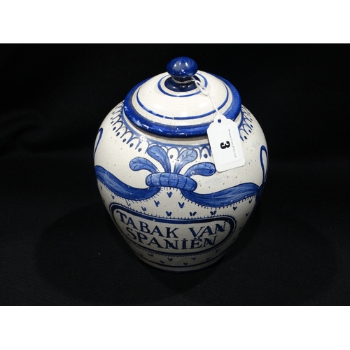 3 - A 20thc Dutch Blue & White Delft Tobacco Jar & Cover, 9