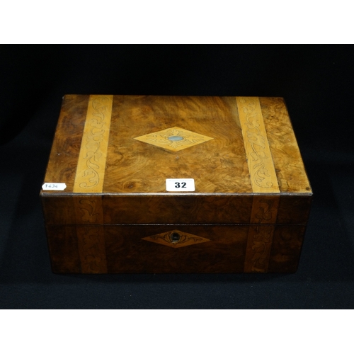 32 - A Victorian Walnut & Crossbanded Sewing Box