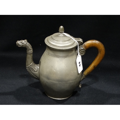 44 - An Antique Pewter Teapot With Dragon Spout, Touch Marks To The Base