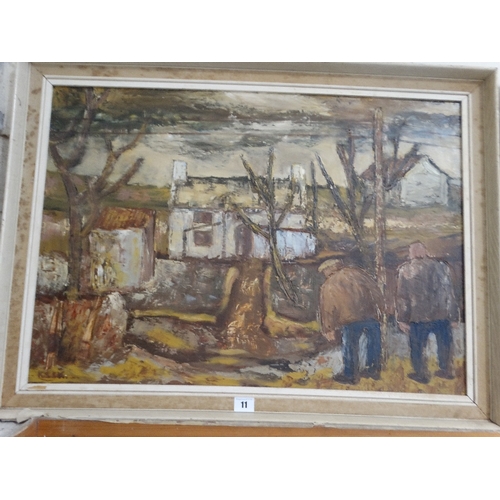 11 - Karel Lek, Oil On Board, Two Figures By A Farmhouse, Titled 