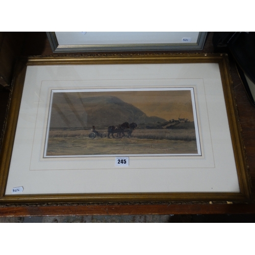 245 - Phil Osment, Watercolour, Landscape View With Farmer To The Foreground, Signed, 7 X 14