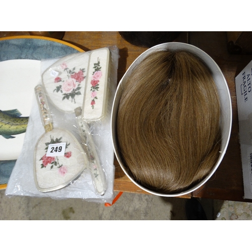 249 - A Qty Of Vintage Dressing Table Ware, Together With A Vintage Real Human Hair Long  Wig