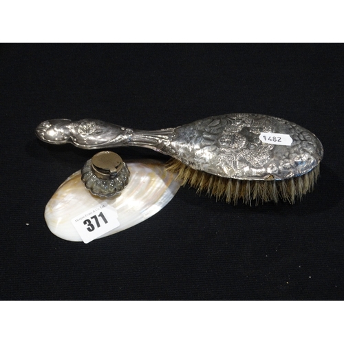 371 - A Mother Of Pearl Mounted Inkwell, Together With A Silver Backed Brush