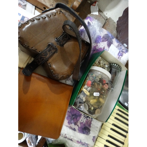 387 - A Vintage Leather Bag, A Qty Of Vintgae Buttons Etc