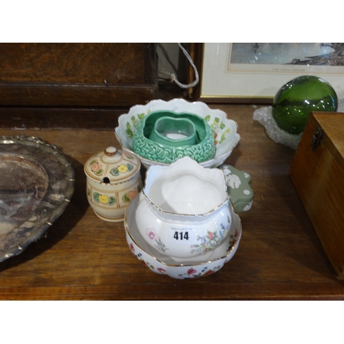 414 - A Wedgwood Green Jasperware Casket, Together With An Aynsley Wild Tudor Bowl Etc