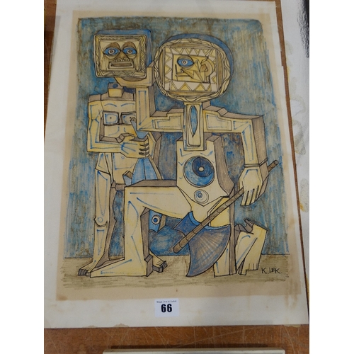 66 - Karel Lek, An Unframed Abstract Study Of A Couple, Signed 17 X 12