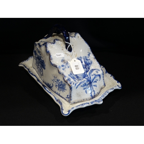 80 - A Staffordshire China Blue & White Transfer Decorated Cheese Dish & Cover