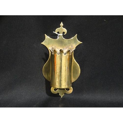 101 - A 19thc Polished Brass Wall Mounted Spill Holder