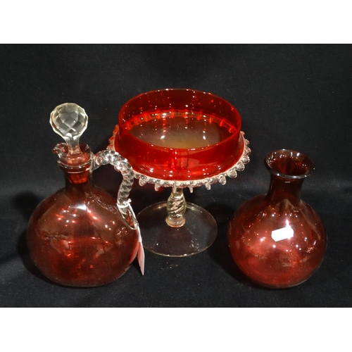 115 - Three Cranberry Tinted Glassware Items