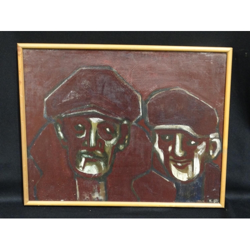 12 - Karel Lek, Oil On Board Portrait Study Of Two Quarry Men Signed 16.5x21 Inches