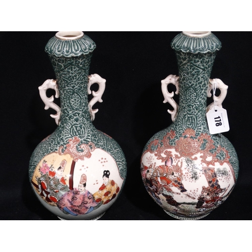 178 - A Pair Of Early 20thc Japanese Pottery Narrow Neck Vases