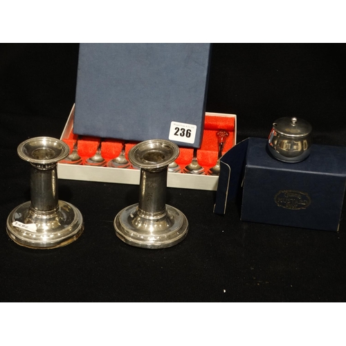 236 - A Pair Of Weighted Silver Candle Sticks (Af) Etc