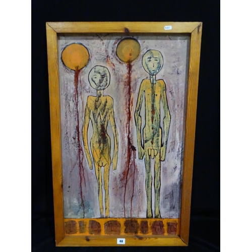 48 - Karel Lek, Oil On Board Abstract Study Of Two Figures With Balloons Signed 30x18 Inches