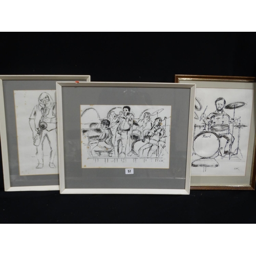 57 - Karel Lek, A Group Of Three Pen And Ink Musicians Studies Each Signed