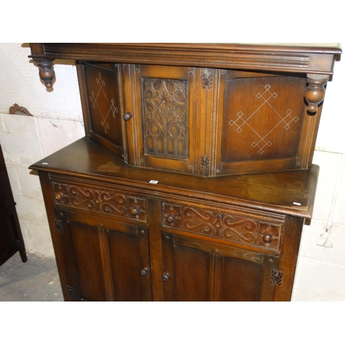 611 - An Antique Style Polished Oak Court Cupboard