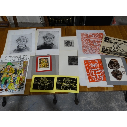 62 - Karel Lek, A Portfolio Of Unframed Lino Cuts, Drawings And Other Ephemera