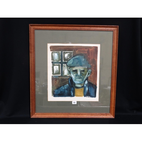 63 - Karel Lek, Mixed Media Portrait Study Of A Quarryman Signed 15x13 Inches