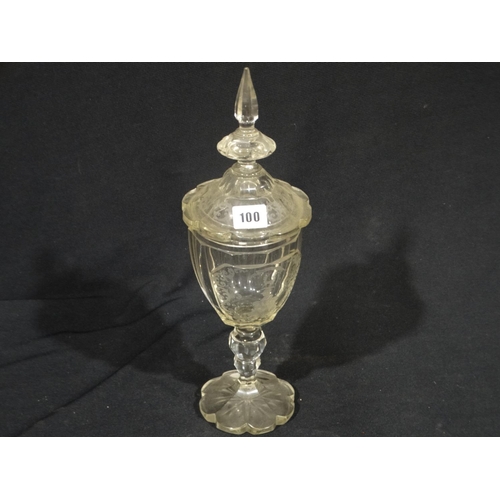 100 - A 19thc Etched Glass Chalice And Cover With Arms Of John Scott