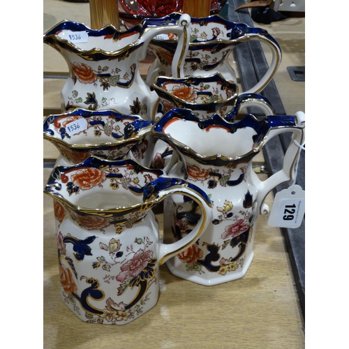 129 - A Group Of Six Masons Ironstone Mandalay Pattern Jugs