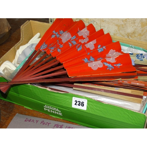 236 - A Box Of Vintage Fans And Gloves