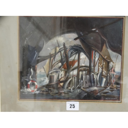 25 - Hendrik Lek, Gouache Titled Wreck Signed 8x10 Inches