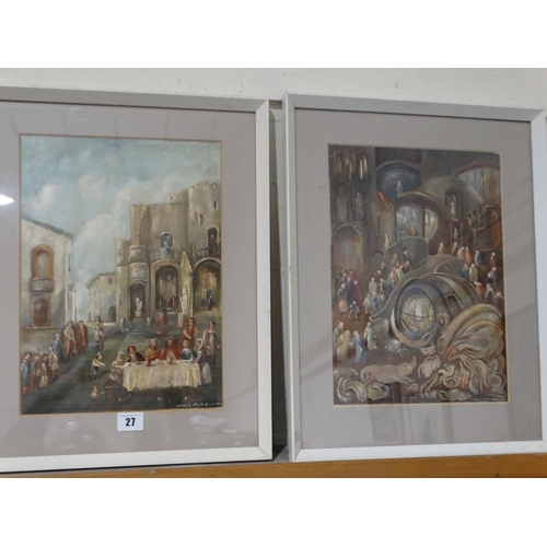 27 - Hendrik Lek Two Gouache Studies One Titled Castle Theme The Other Titled The Hidden Eye Both Signed