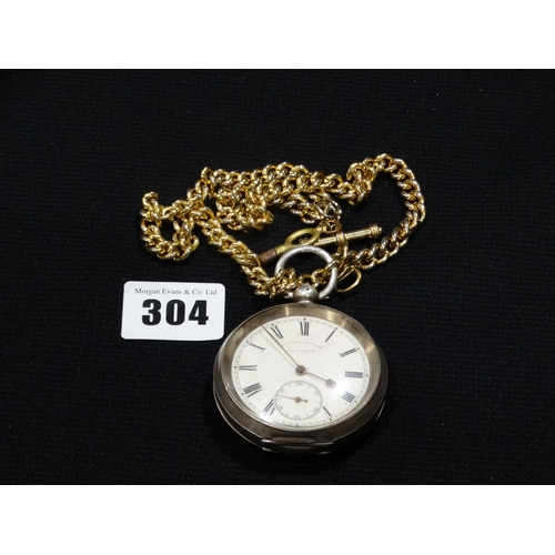 304 - A Silver Encased Peck Of London Pocket watch On A Yellow Metal Chain