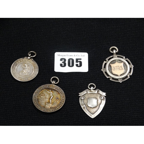 305 - Four Silver Medals And Shield Badges