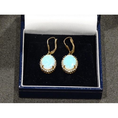 330 - A Pair Of Quality Diamond And Opal Drop Earrings