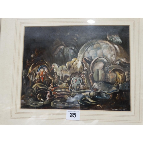 35 - Hendrik Lek, Gouache Titled Mindscape Signed 8x10 Inches