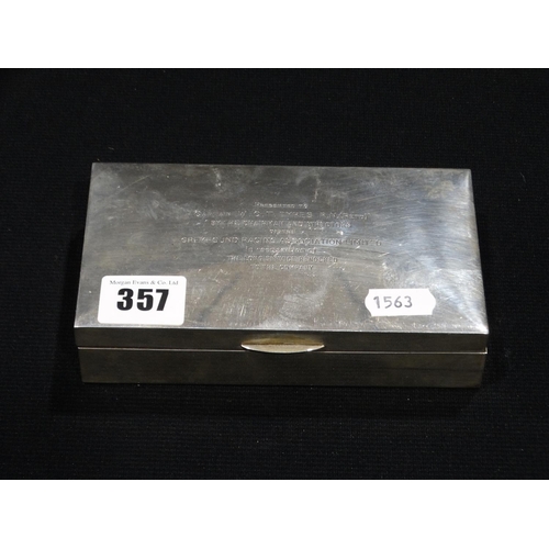 357 - A Silver Covered Cigarette Box With Inscription Relating To Greyhound Racing