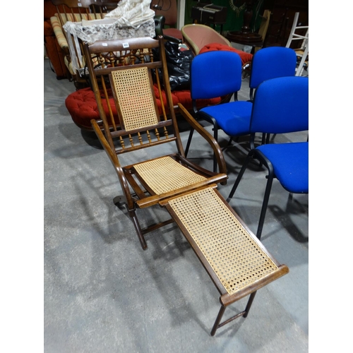 493 - An Edwardian Cane Seated Folding Lounger Chair