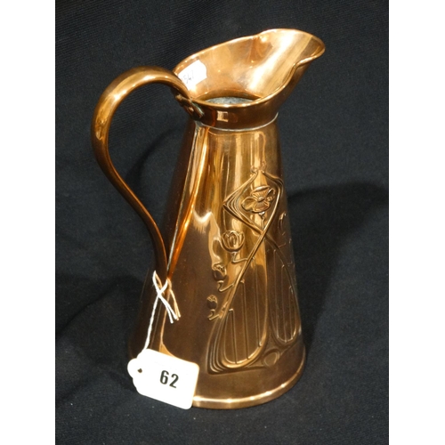 62 - An Art Nouveau Decorated Conical Copper Jug By J.S & S